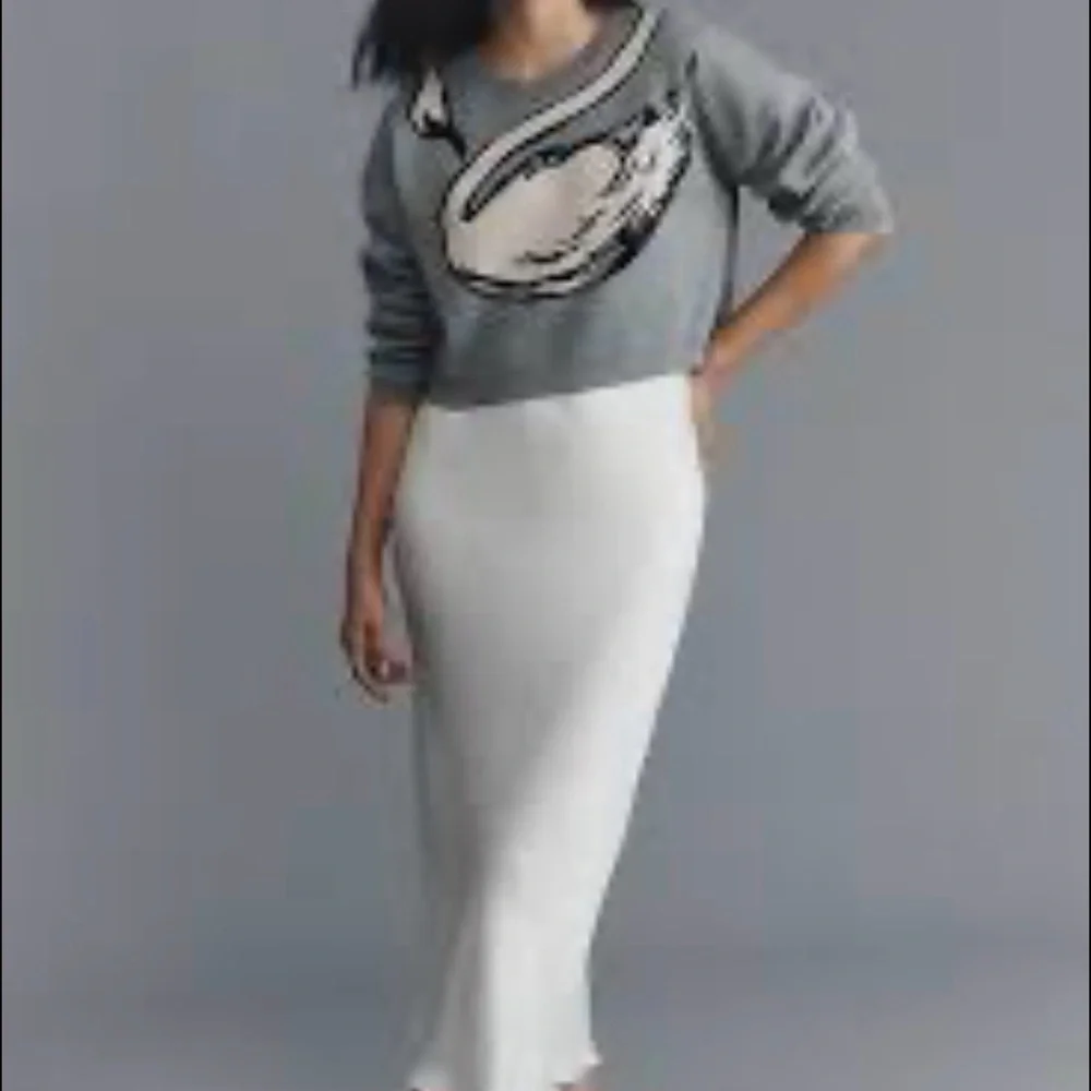 Anthropologie Gray Sweater with Cream Swan Graphic twofer dress midi new M